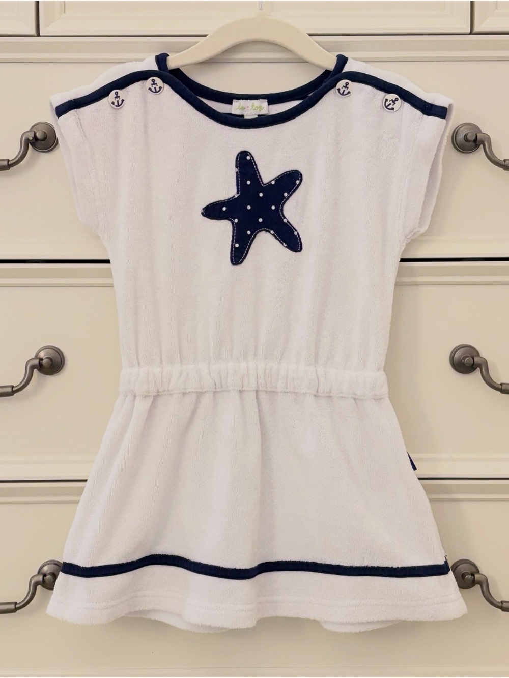 VGUC Le Top White & Navy Starfish Terry Cloth Swim Coverup Cover Up Size 2T